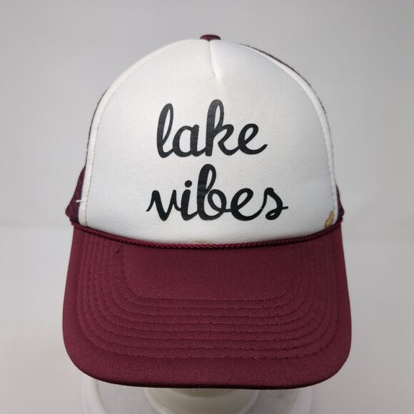 Lake Vibes Snapback Trucker Hat Red One Size Adjustable Mesh Back Rope - Picture 2 of 9